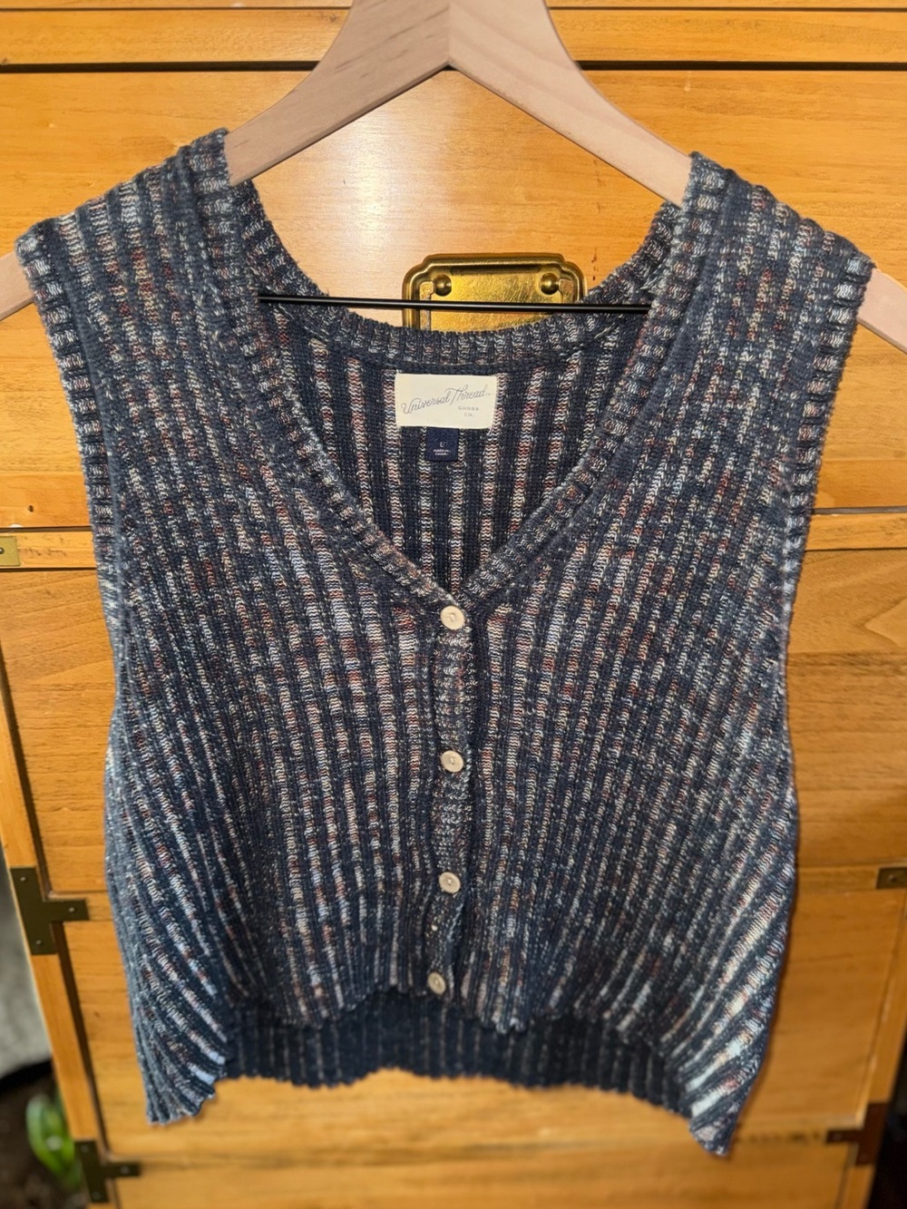 Ribbed Knit Button Front Vest - Blue Multi